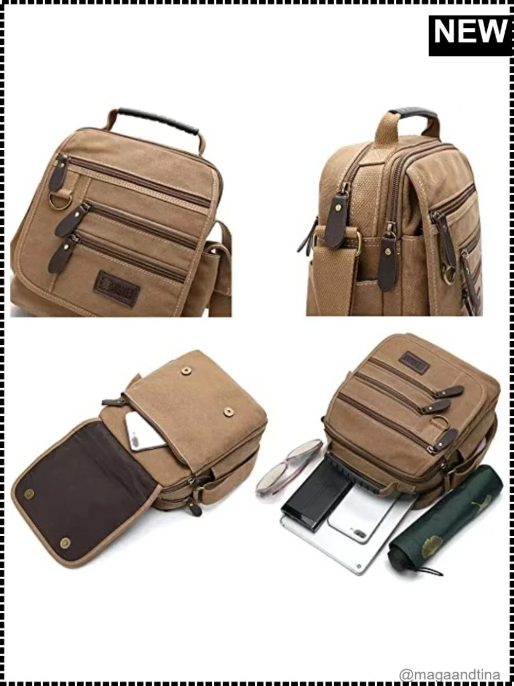 Canvas Messenger Bag Small Crossbody Shoulder Bag Work Travel Multi-Pocket